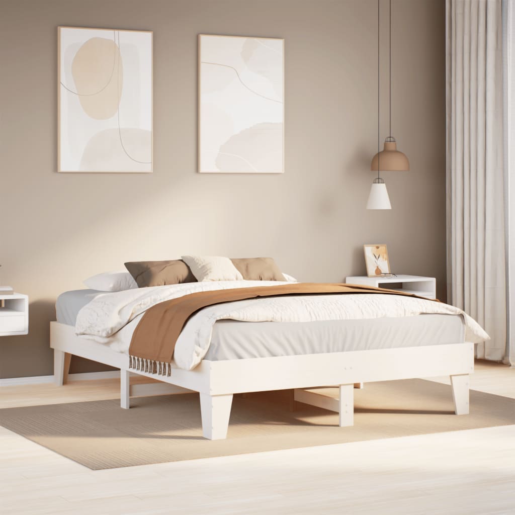 Bed Frame without Mattress Solid Wood Pine Length White