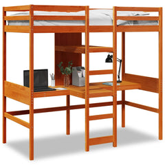 Loft Bed Frame without Mattress Solid Wood Pine Wax brown 90 x 200 cm