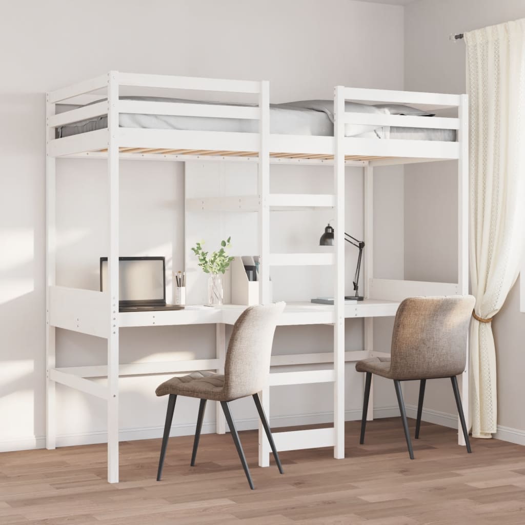 Loft Bed Frame without Mattress Solid Wood Pine White 80 x 200 cm
