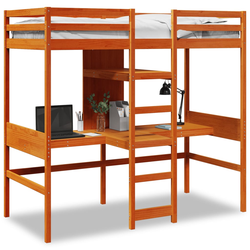 Loft Bed Frame without Mattress Solid Wood Pine Wax brown 80 x 200 cm