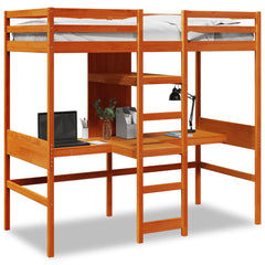 Loft Bed Frame without Mattress Solid Wood Pine Wax brown 80 x 200 cm