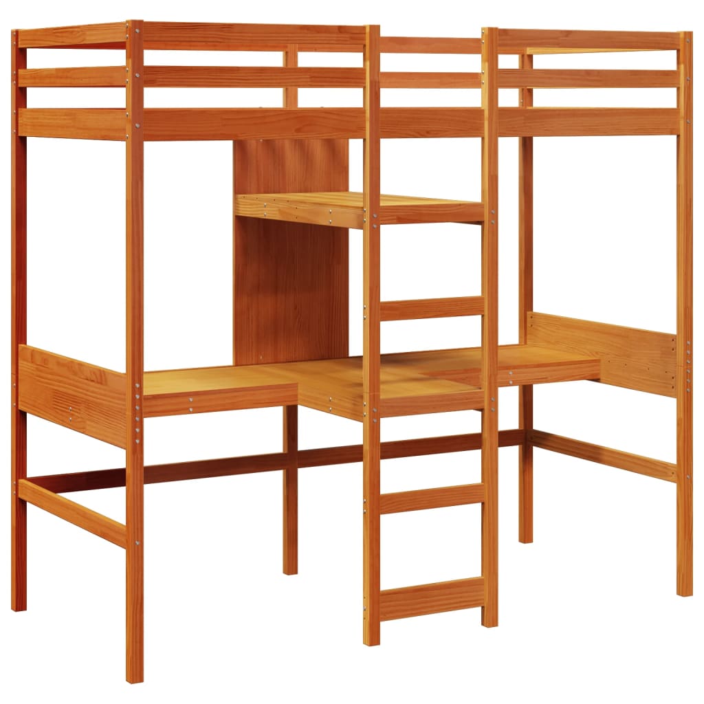 Loft Bed Frame without Mattress Solid Wood Pine Wax brown 80 x 200 cm