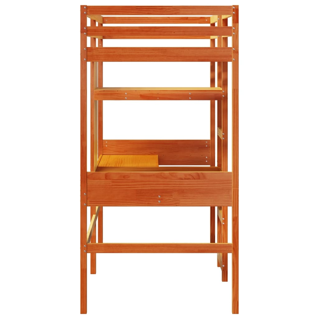 Loft Bed Frame without Mattress Solid Wood Pine Wax brown 80 x 200 cm