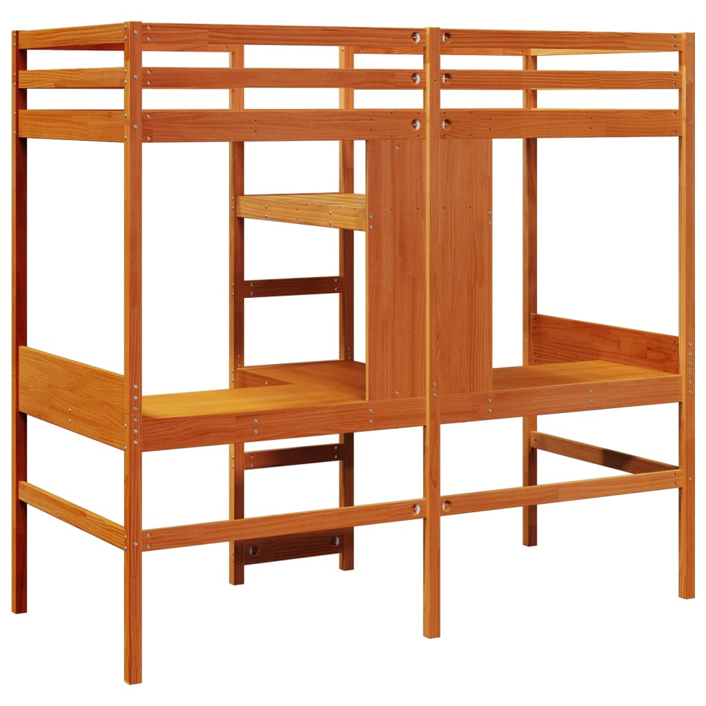 Loft Bed Frame without Mattress Solid Wood Pine Wax brown 80 x 200 cm