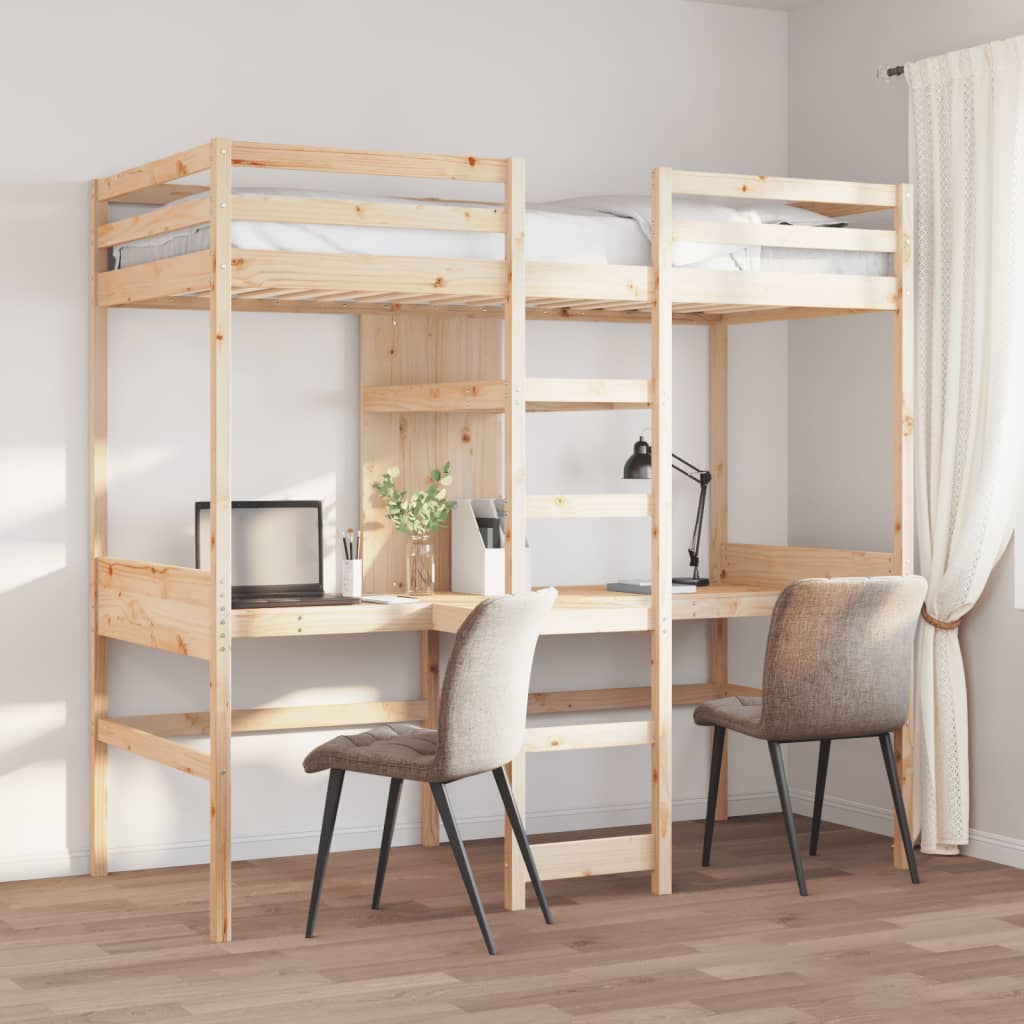 Loft Bed Frame without Mattress Solid Wood Pine Natural 75 x 190 cm