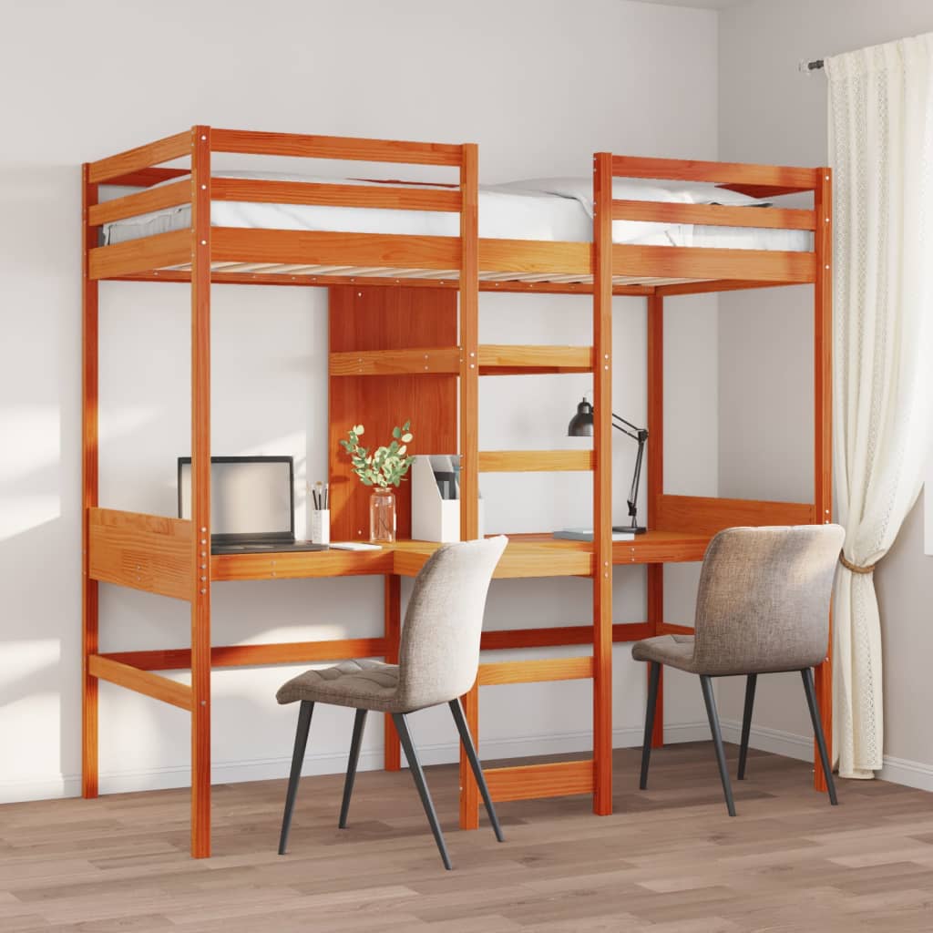 Loft Bed Frame without Mattress Solid Wood Pine Wax brown 75 x 190 cm
