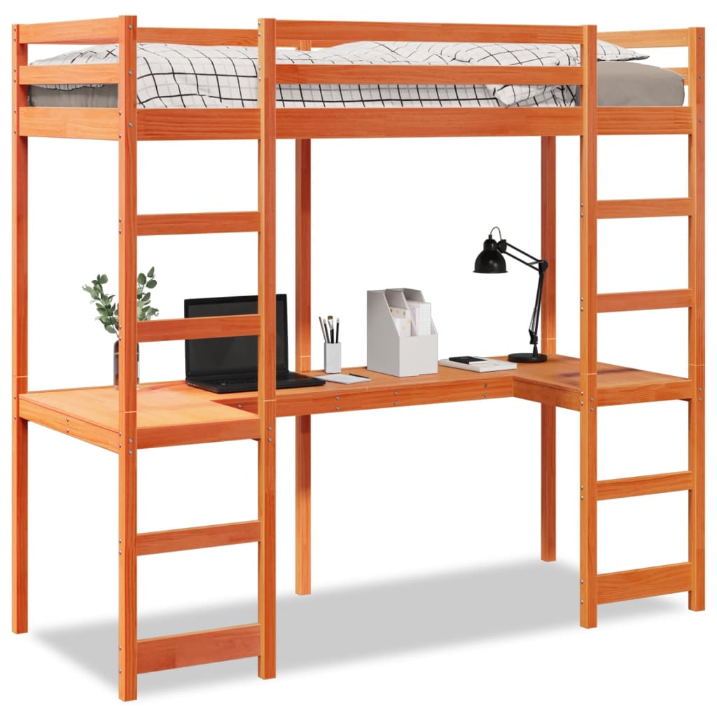 Loft Bed Frame without Mattress Wax Brown 75 cm 190 cm