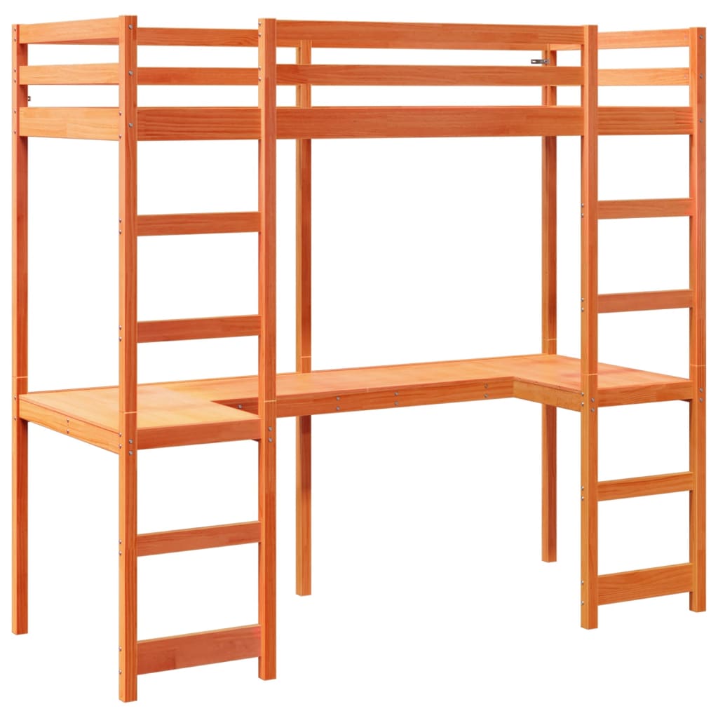 Loft Bed Frame without Mattress Wax Brown 75 cm 190 cm