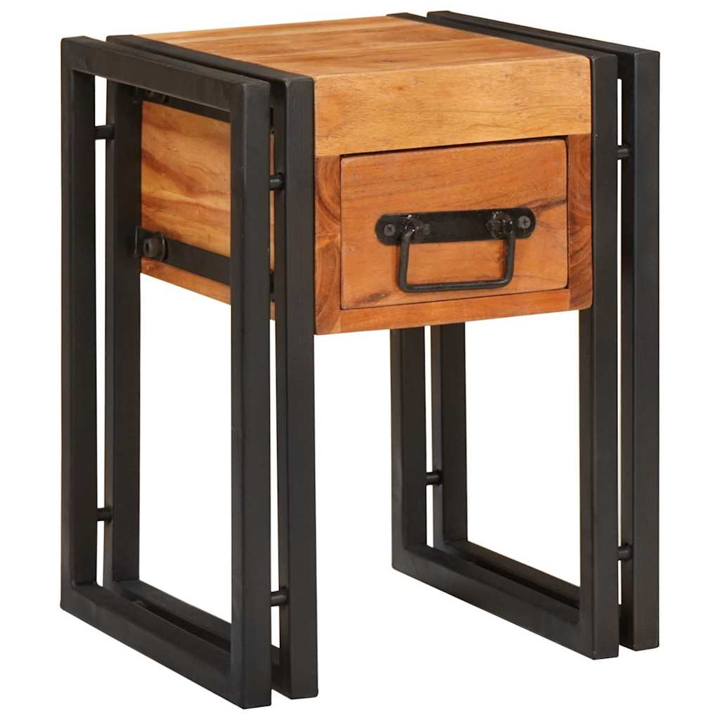 vidaXL End Table Brown and Black 30 x 30 x 40 cm Solid Acacia Wood 3