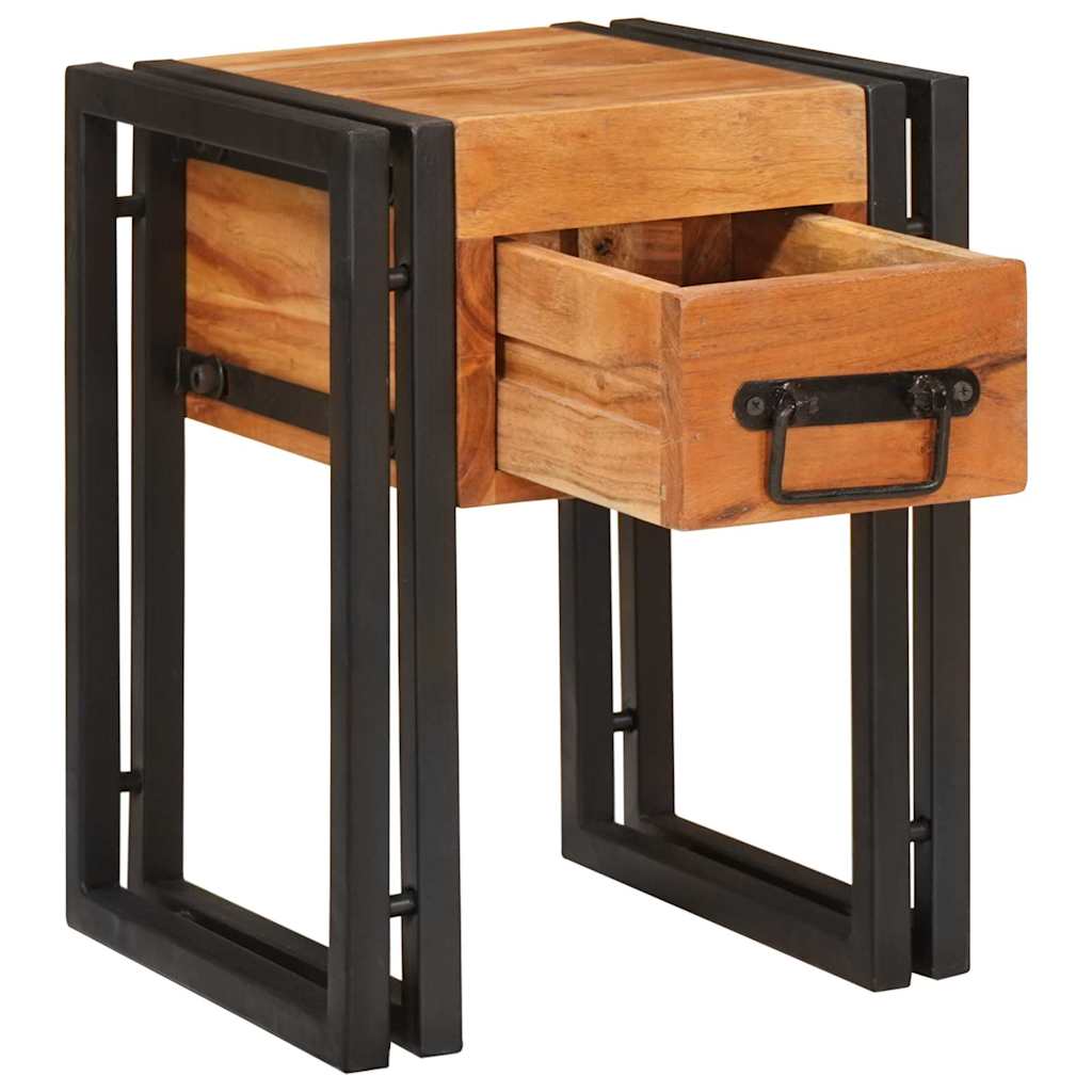 vidaXL End Table Brown and Black 30 x 30 x 40 cm Solid Acacia Wood 4