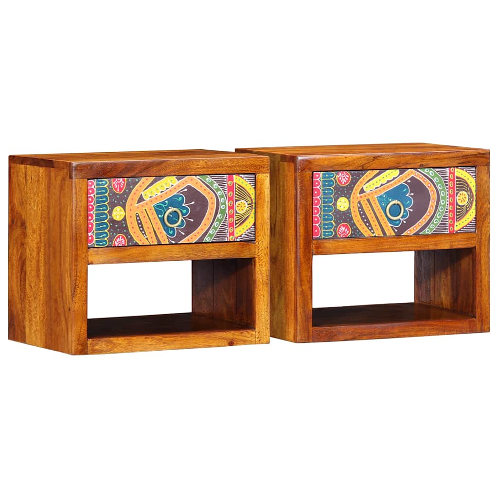 vidaXL Bedside Cabinet 2 pcs Brown 40 x 35 x 35 cm Solid Acacia Wood 1