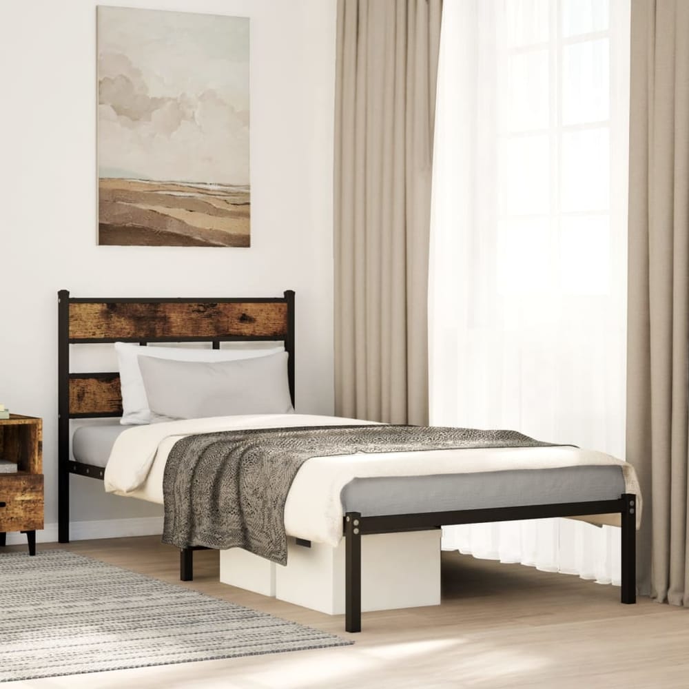Metal Bed Frame without Mattress Smoked Oak Length 203 cm 107 cm With headboard
