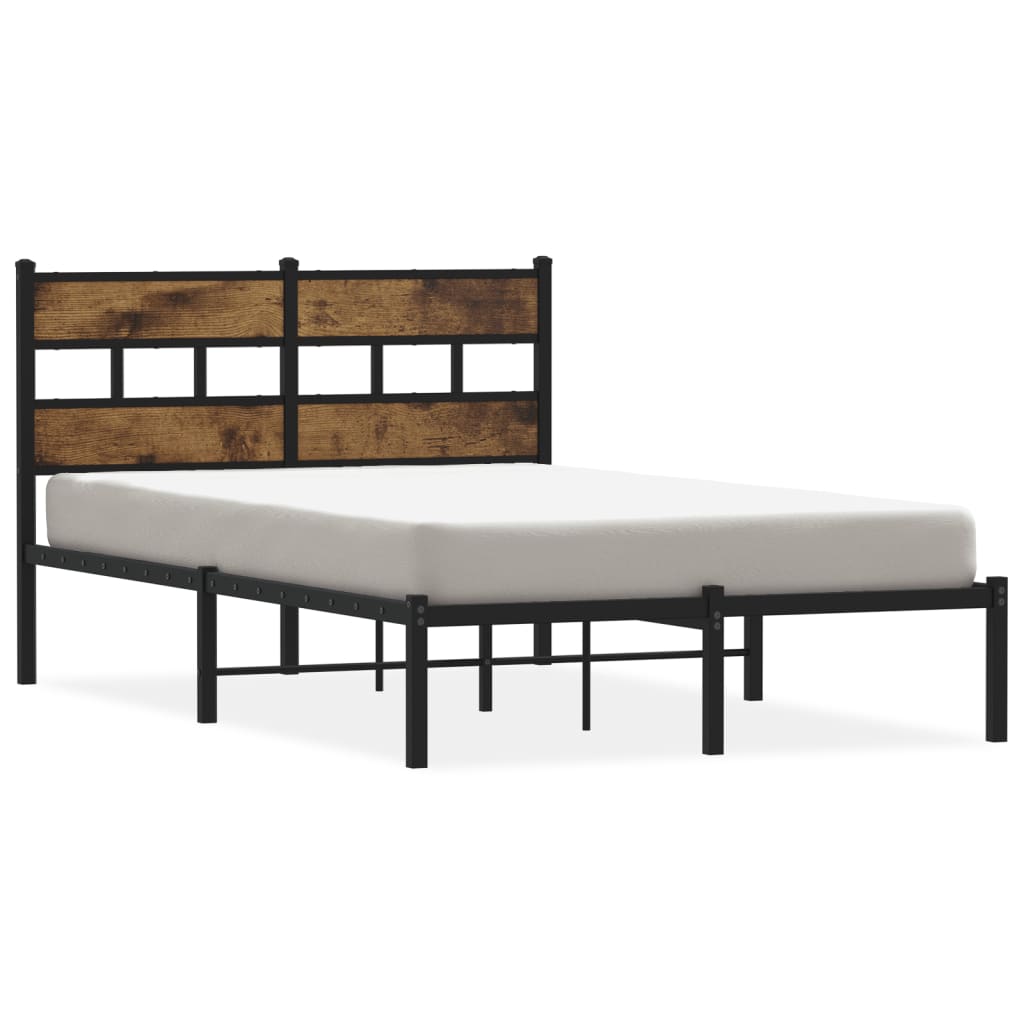 Metal Bed Frame without Mattress Smoked Oak Length 190 cm with Headboard 120 cm