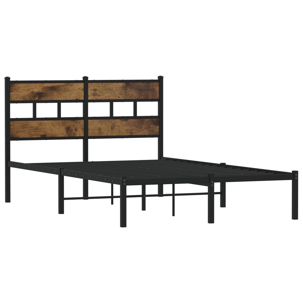 Metal Bed Frame without Mattress Smoked Oak Length 190 cm with Headboard 120 cm
