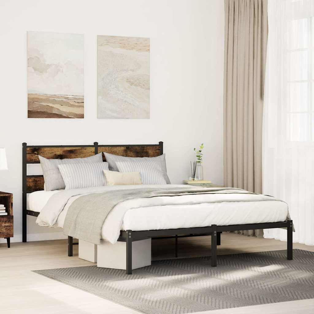 Metal Bed Frame without Mattress Smoked Oak Length 190 cm with Headboard 140 cm