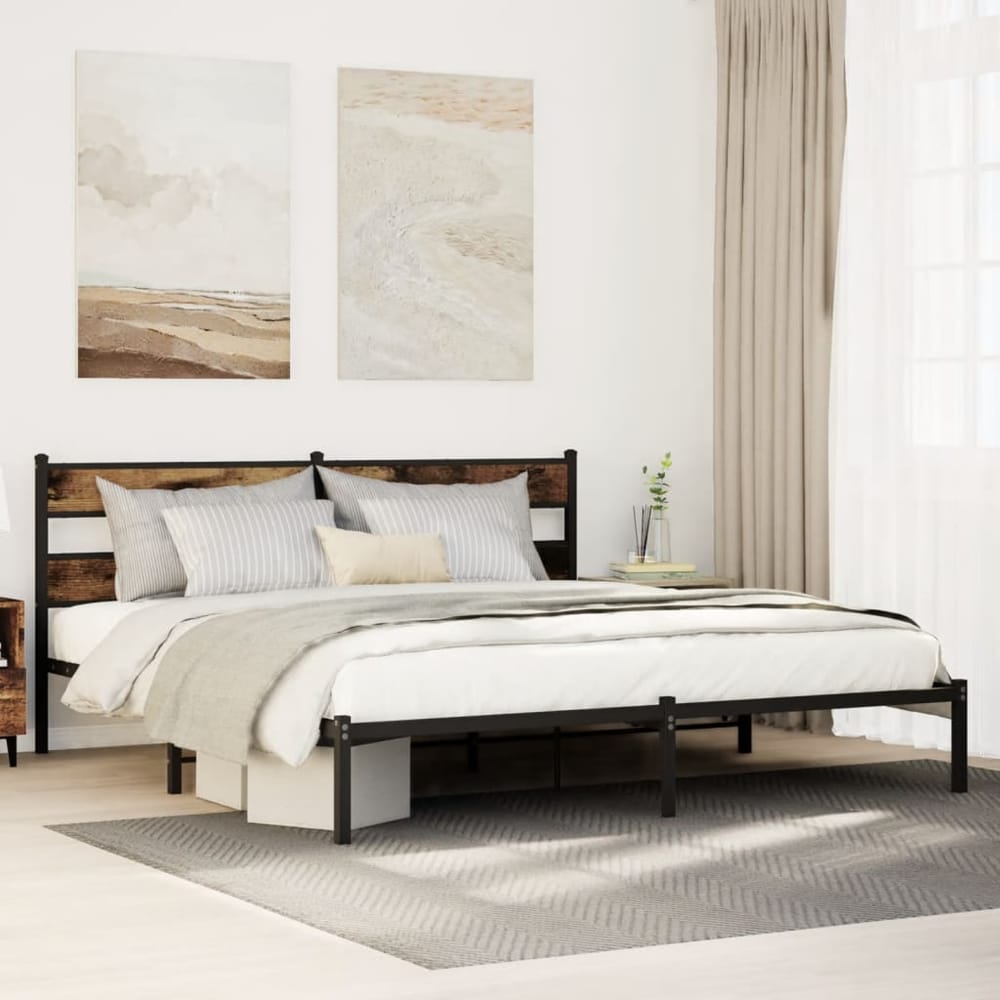 Metal Bed Frame without Mattress Smoked Oak Length Headboard