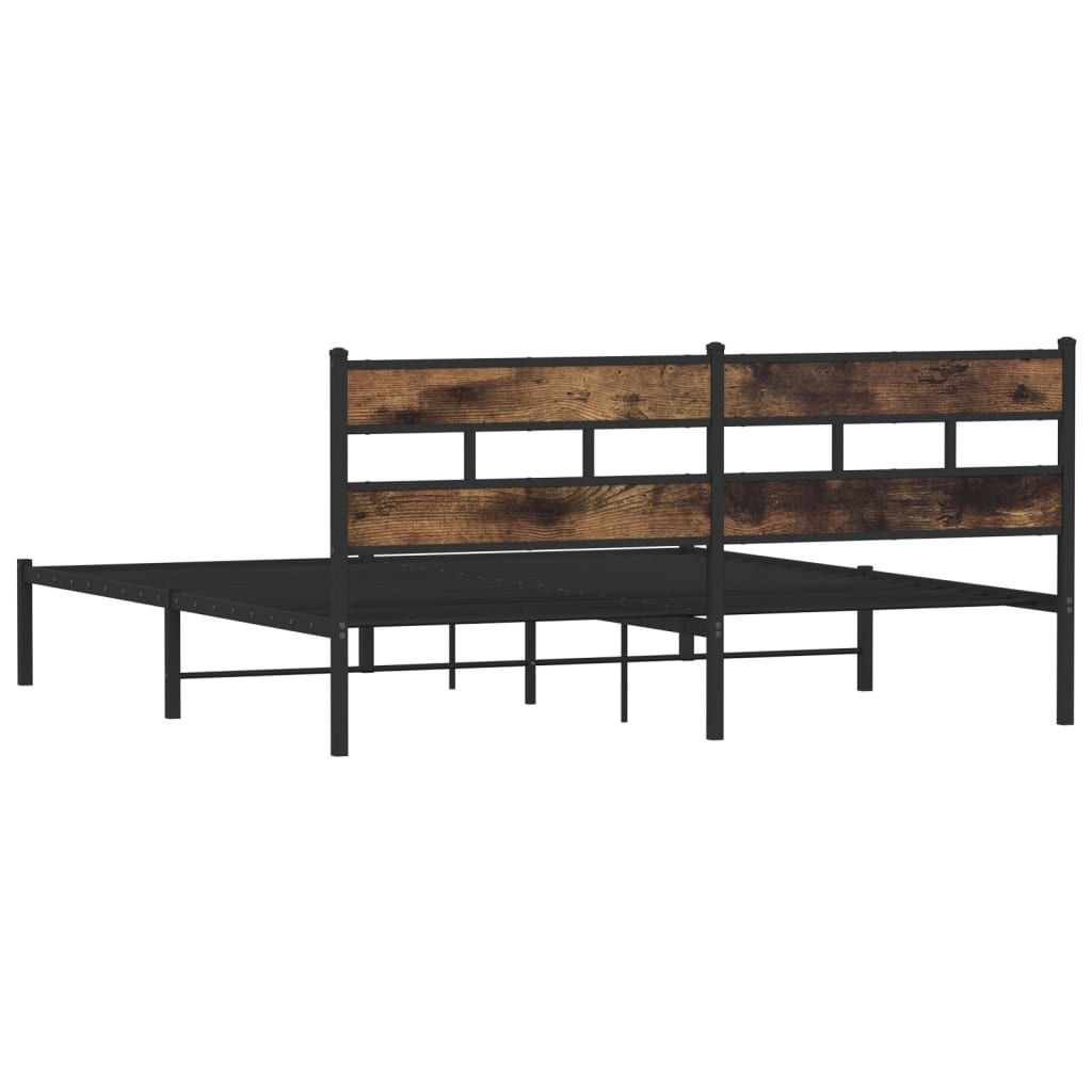 Metal Bed Frame without Mattress 183x213 cm Smoked Oak With headboard