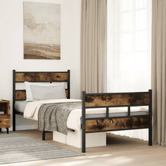 vidaXL Metal Bed Frame without Mattress Smoked Oak 75x190 cm Small Single 1