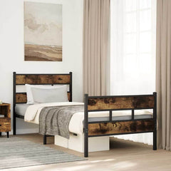 Metal Bed Frame without Mattress Smoked Oak Length 203 cm 107 cm With headboard & footboard