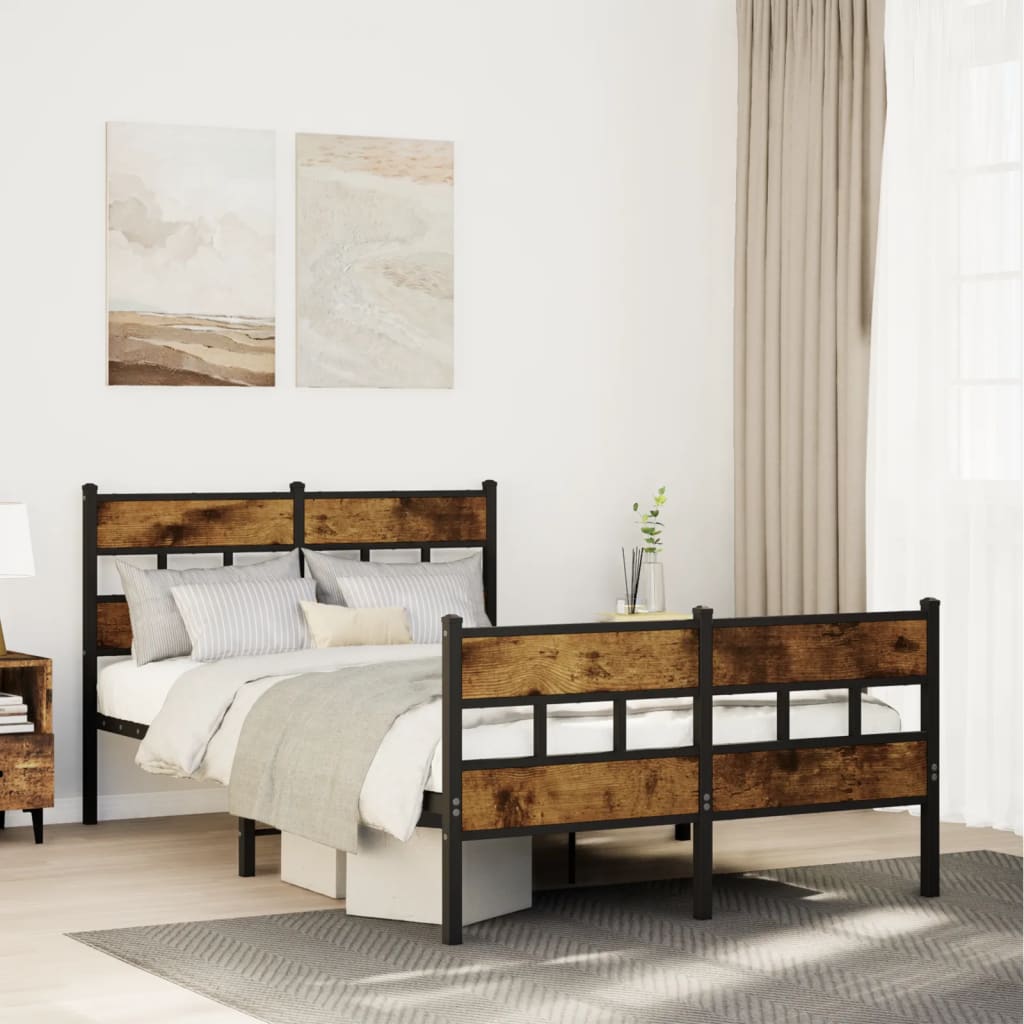 Metal Bed Frame without Mattress Smoked Oak Length 190 cm with Headboard & Footboard 120 cm