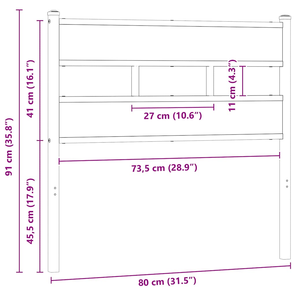 vidaXL Replace Headboard Smoked Oak 75 cm Iron and Engineered Wood 6