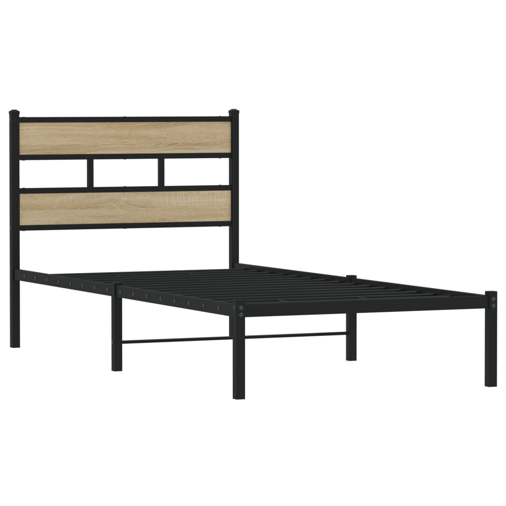 vidaXL Metal Bed Frame without Mattress Sonoma Oak 90x190 cm Single 3