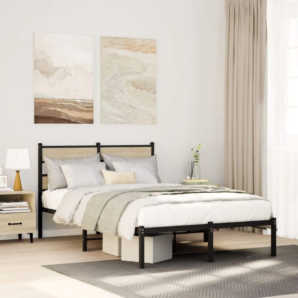vidaXL Metal Bed Frame without Mattress Sonoma Oak Length 190 cm with Headboard