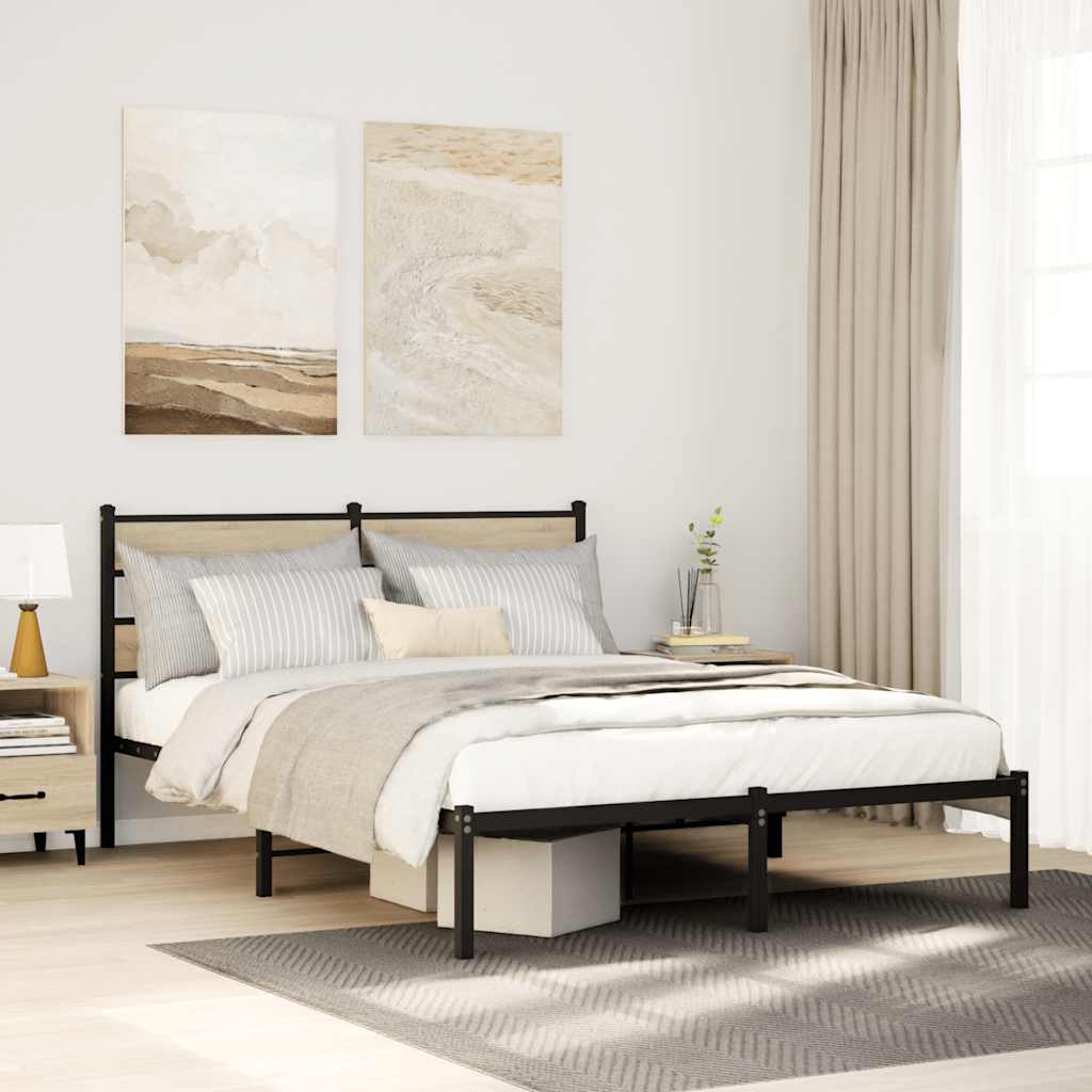 vidaXL Metal Bed Frame without Mattress Sonoma Oak Length 190 cm with Headboard