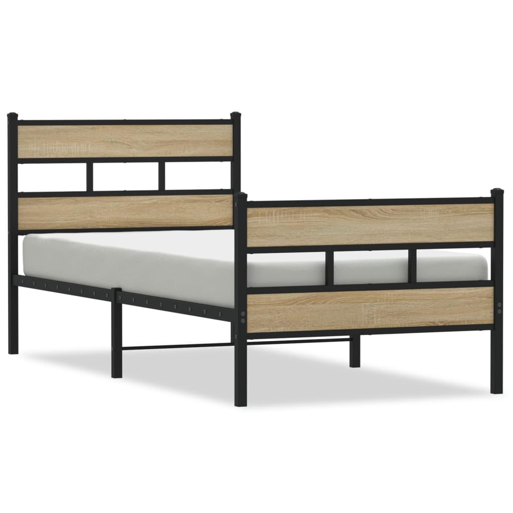 vidaXL Metal Bed Frame without Mattress Sonoma Oak 75x190 cm Small Single 2