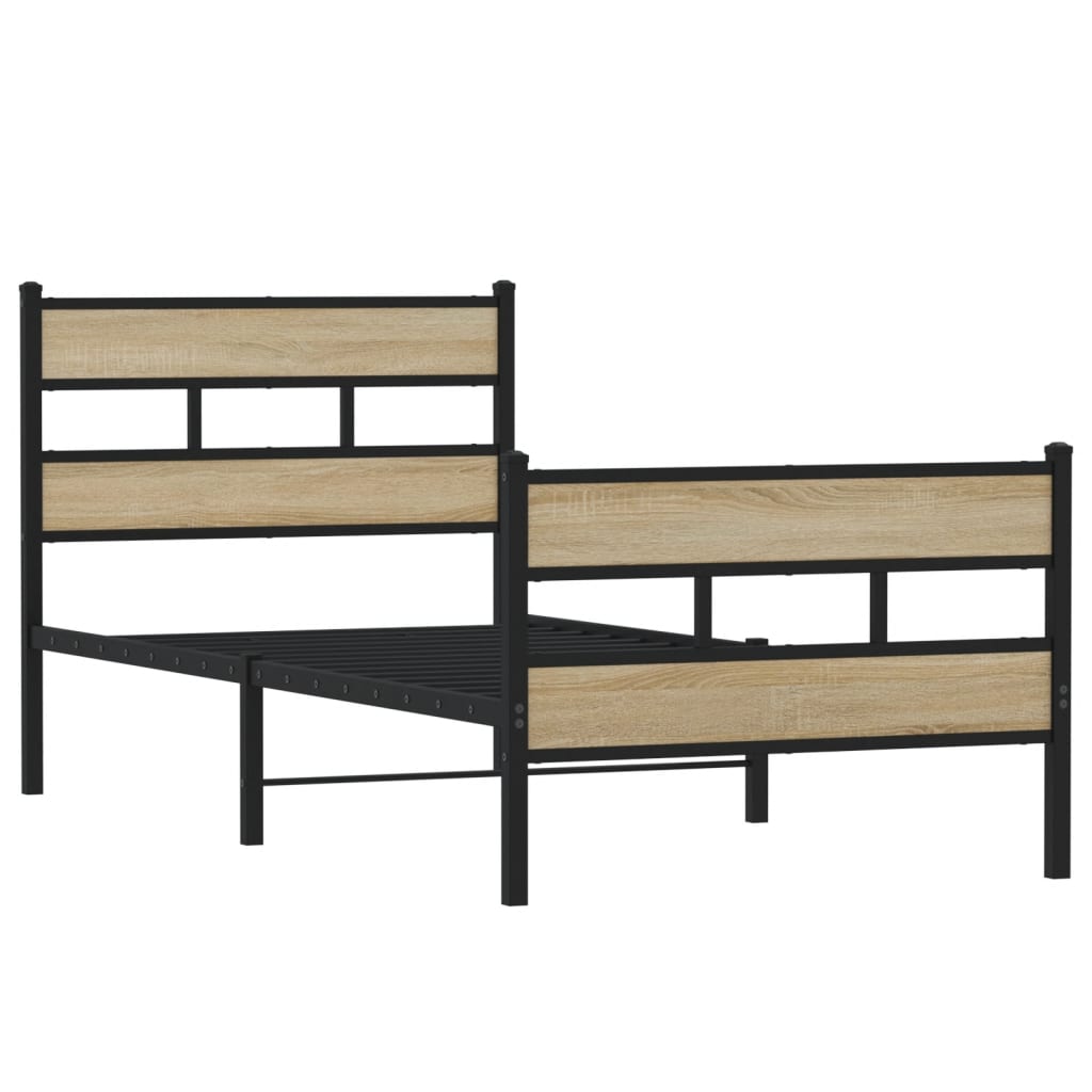 vidaXL Metal Bed Frame without Mattress Sonoma Oak 75x190 cm Small Single 3