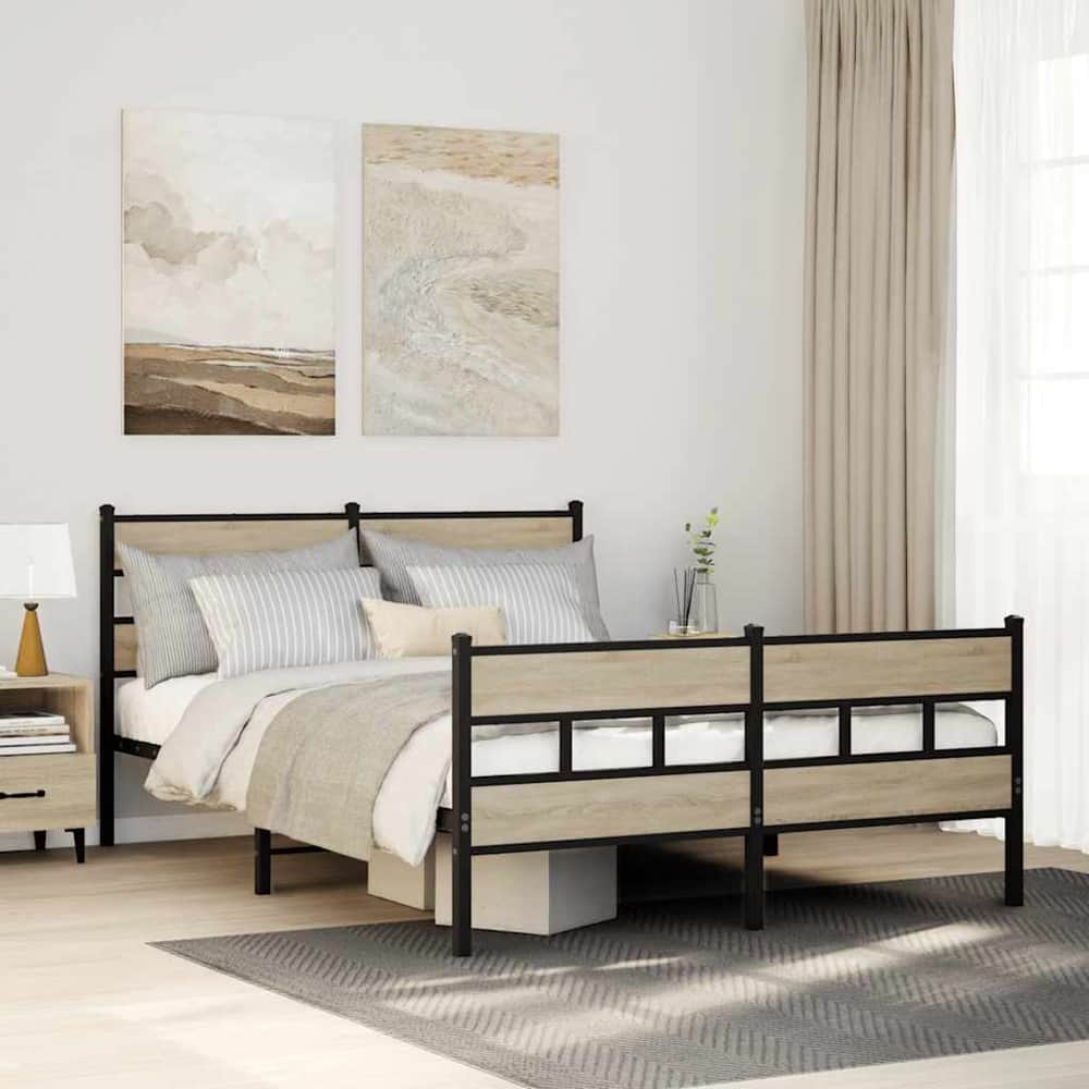 Metal Bed Frame without Mattress Sonoma Oak Length Headboard Footboard