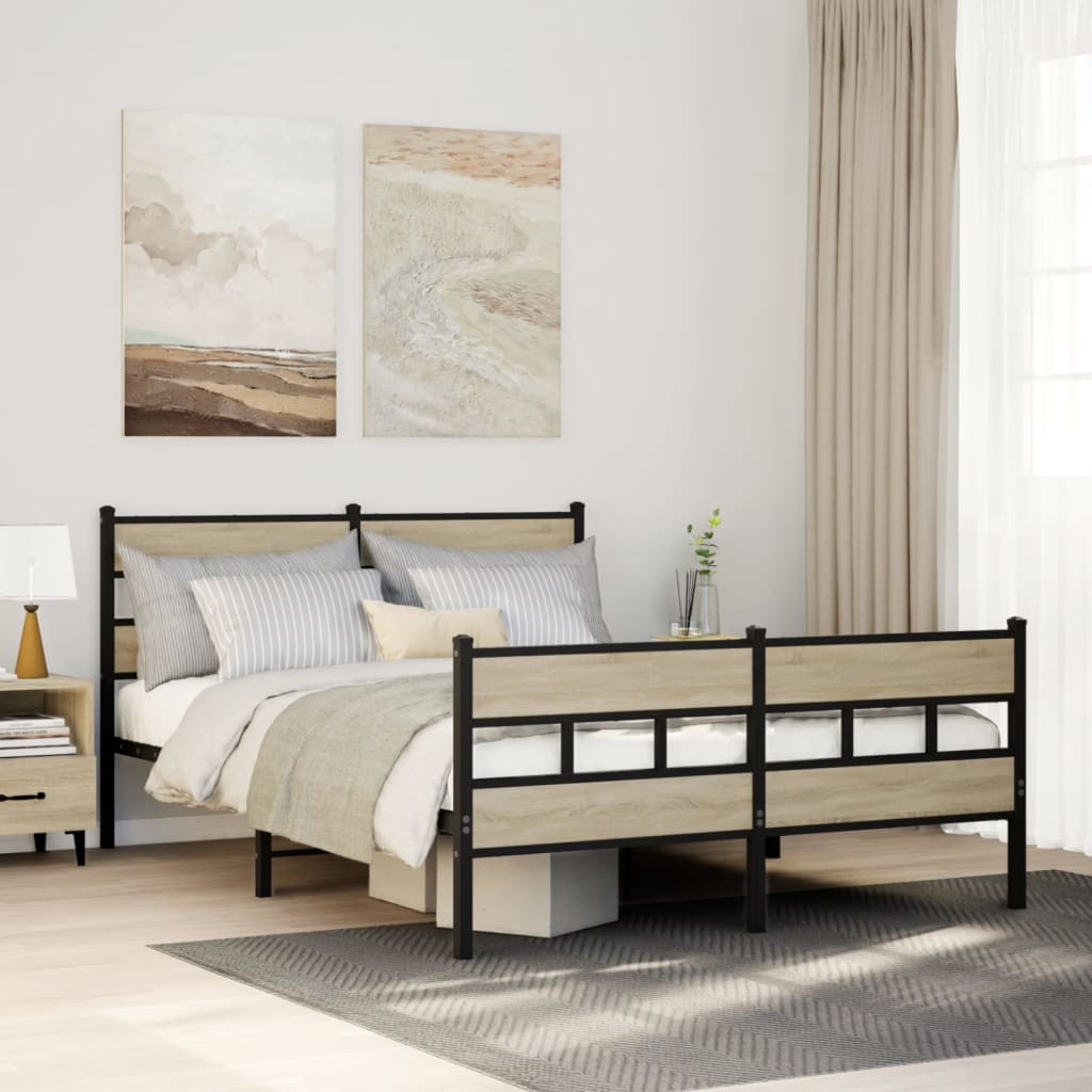 Metal Bed Frame without Mattress Sonoma Oak Length 200 cm with Headboard & Footboard 140 cm
