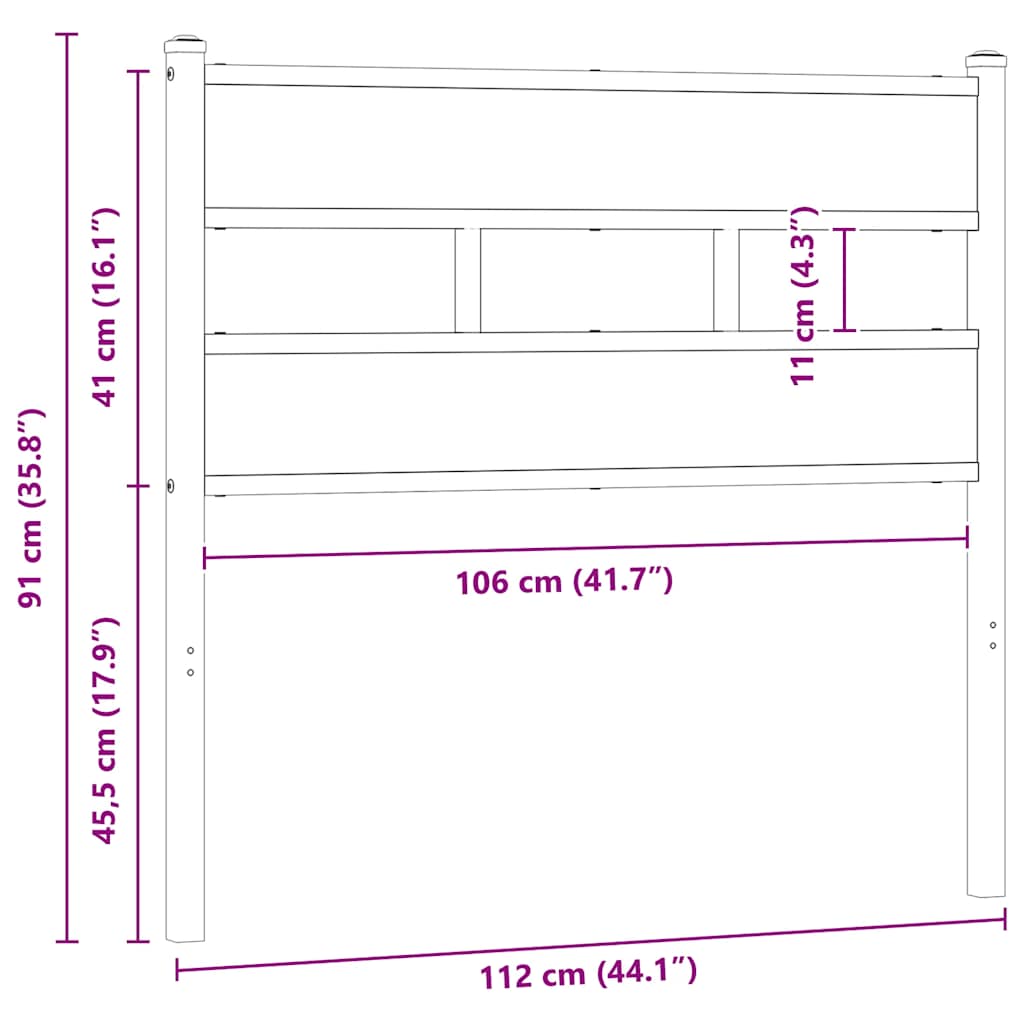 vidaXL Replace Headboard Brown Oak 107 cm Steel and Engineered Wood 6