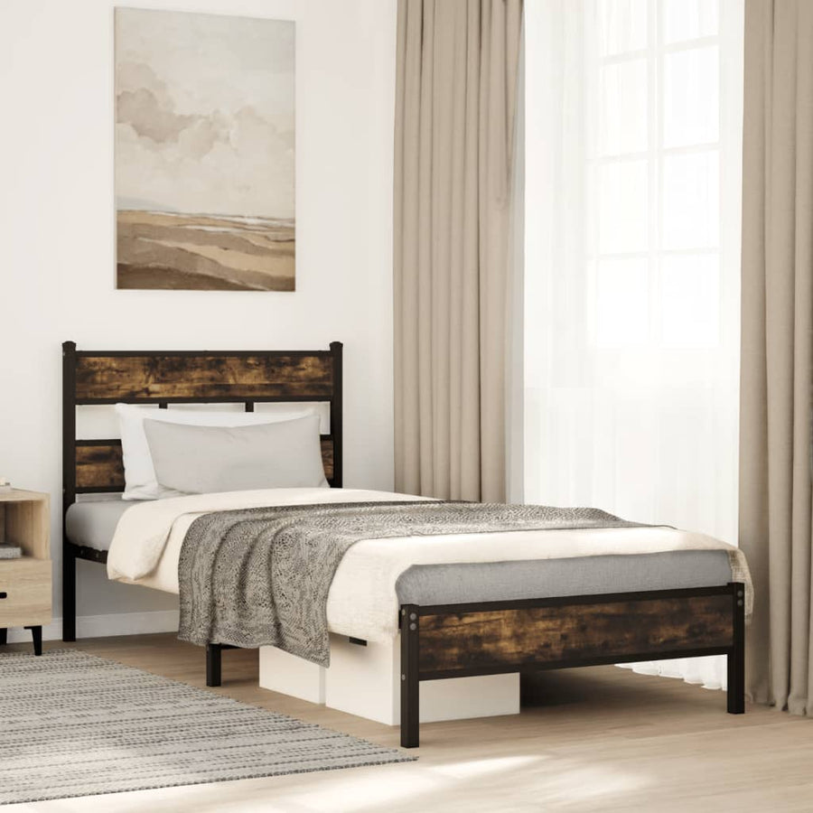 vidaXL Bed Frame without Mattress with Headboard Sonoma Oak 75x190 cm Small Single 1