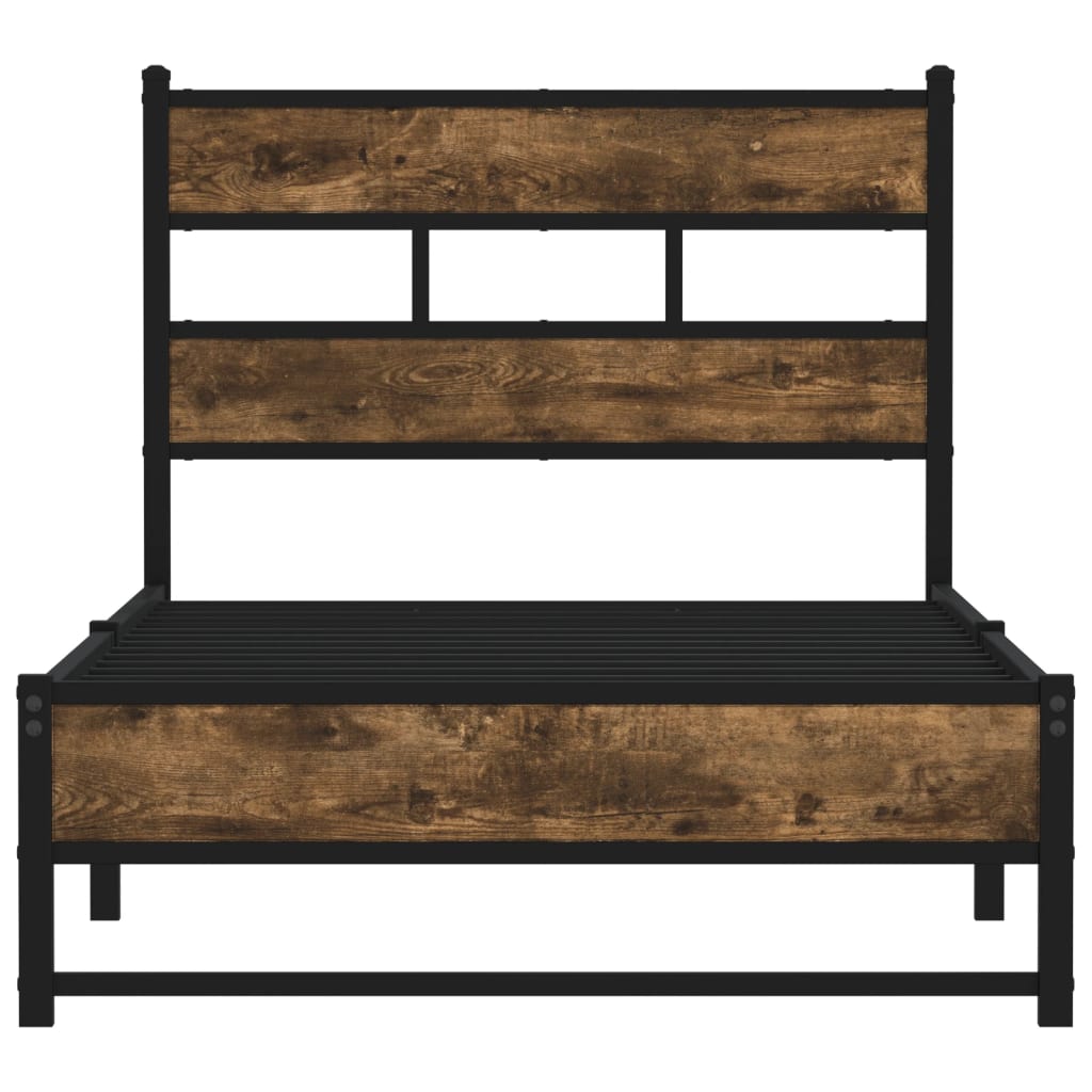 Metal Bed Frame without Mattress Smoked Oak Length 200 cm with Headboard & Dual Low Footboard 90 cm