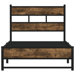 Metal Bed Frame without Mattress Smoked Oak Length 200 cm with Headboard & Dual Low Footboard 90 cm