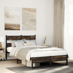 Metal Bed Frame without Mattress Smoked Oak Length 190 cm with Headboard & Dual Low Footboard 120 cm