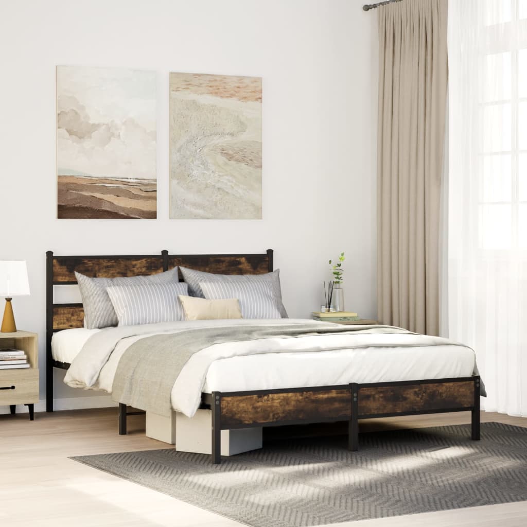 vidaXL Bed Frame without Mattress Smoked Oak 75x190 cm Small Single Engineered Wood 1