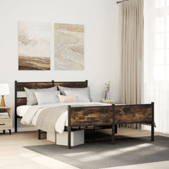 Bed Frame without Mattress Engineered Wood Smoked Oak Length 200 cm with Headboard & High Footboard 140 cm