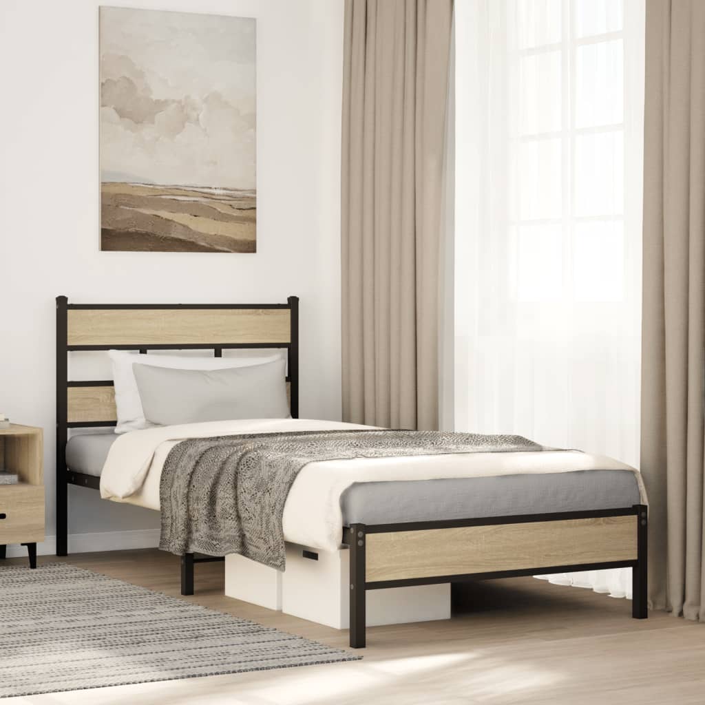 vidaXL Bed Frame without Mattress Sonoma Oak 100x190 cm Engineered Wood 1