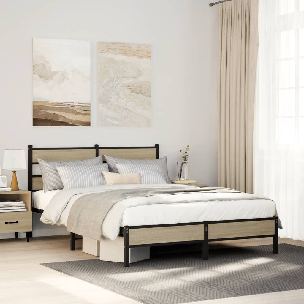 Bed Frame without Mattress Engineered Wood Sonoma Oak Length 190 cm with Headboard & Low Footboard 137 cm