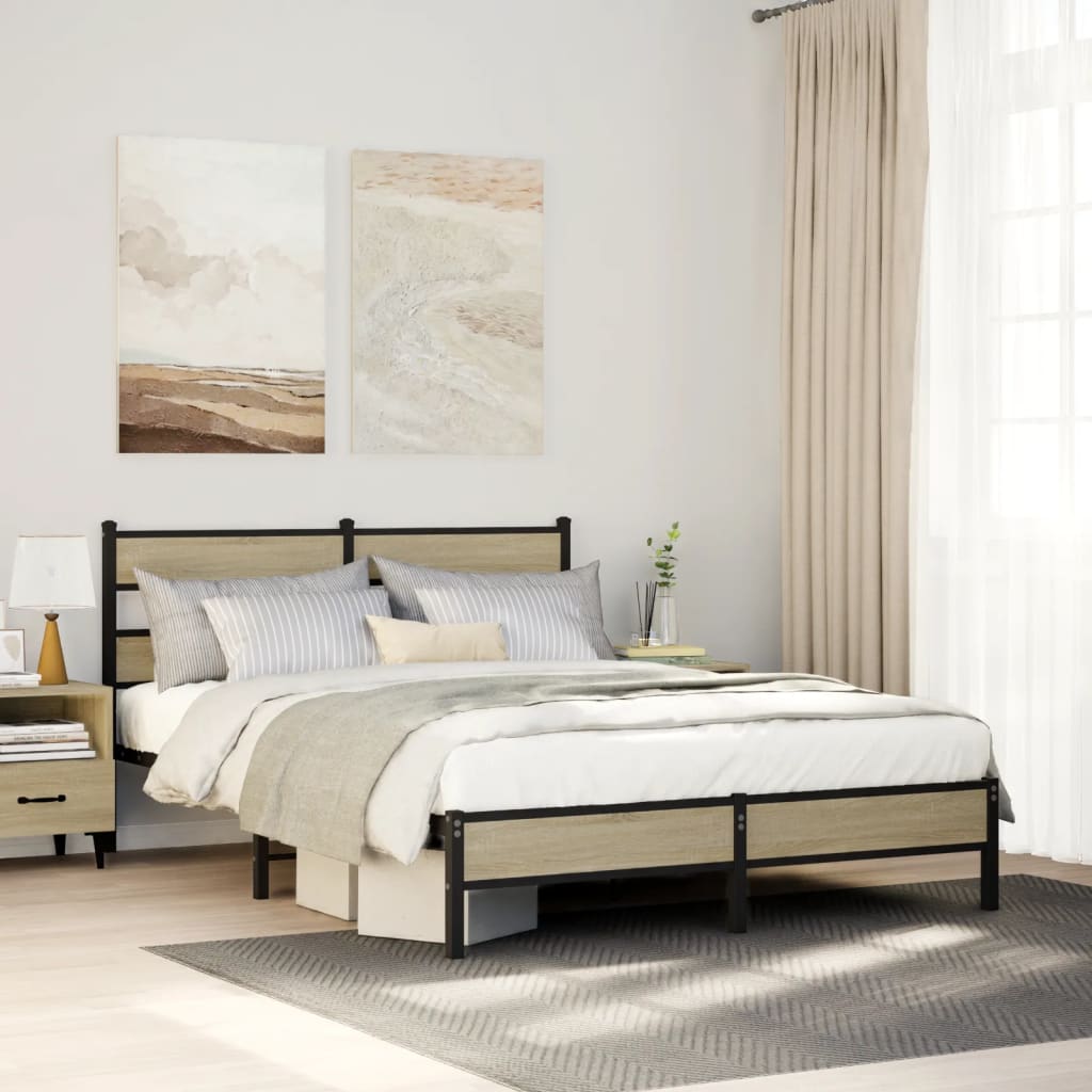 Bed Frame without Mattress Engineered Wood Sonoma Oak Length Headboard Low Footboard