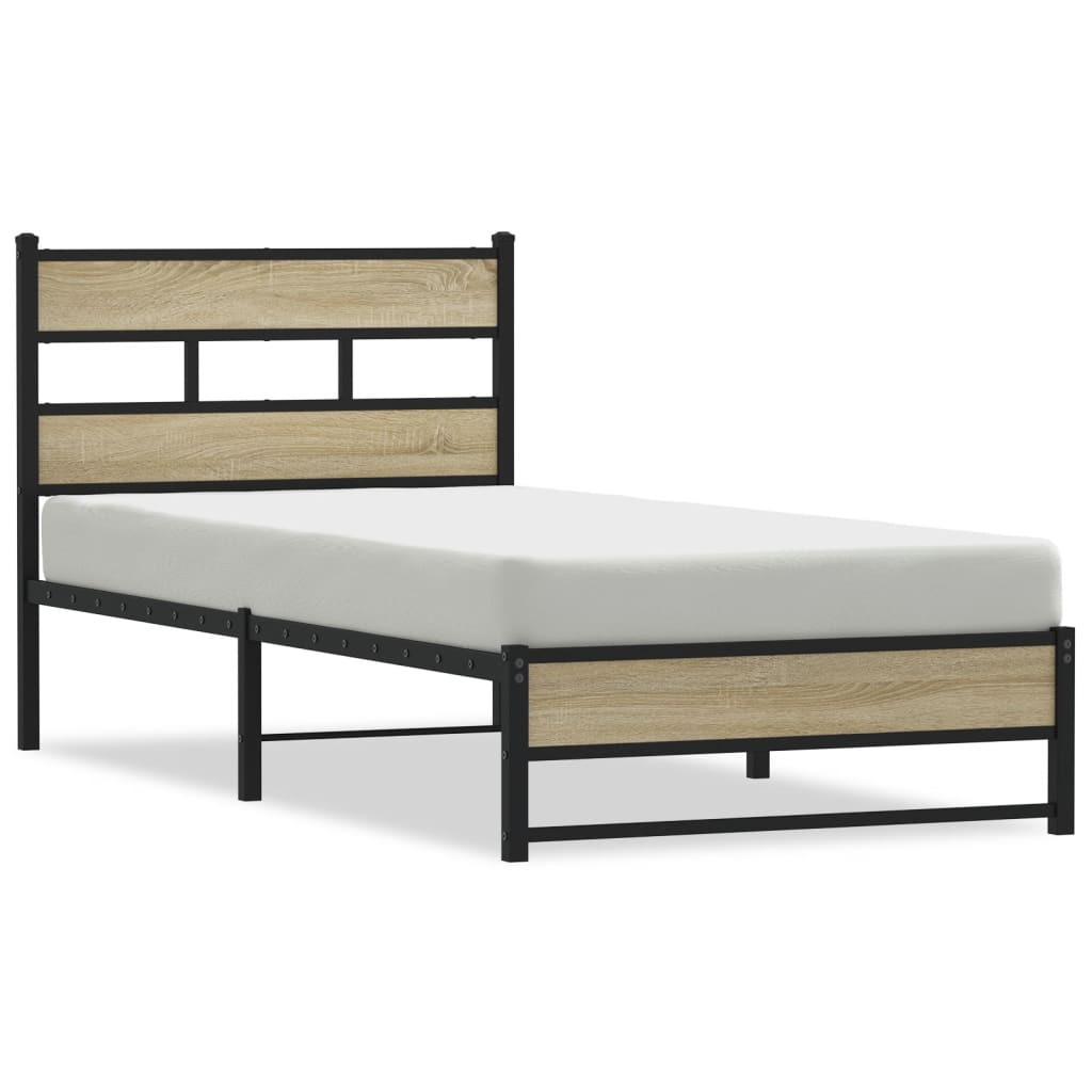 vidaXL Metal Bed Frame without Mattress Sonoma Oak 100x200 cm 2