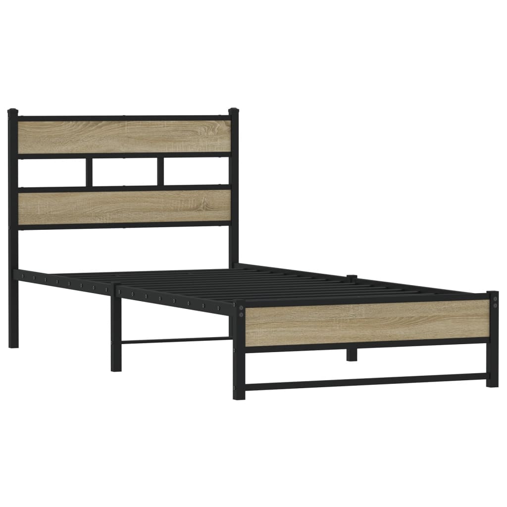 vidaXL Metal Bed Frame without Mattress Sonoma Oak 100x200 cm 3