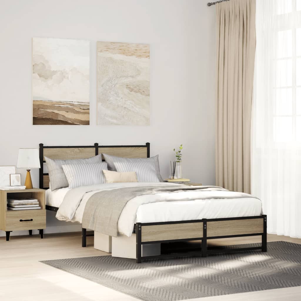 Metal Bed Frame without Mattress Sonoma Oak Length 190 cm with Headboard & Dual Low Footboard 120 cm