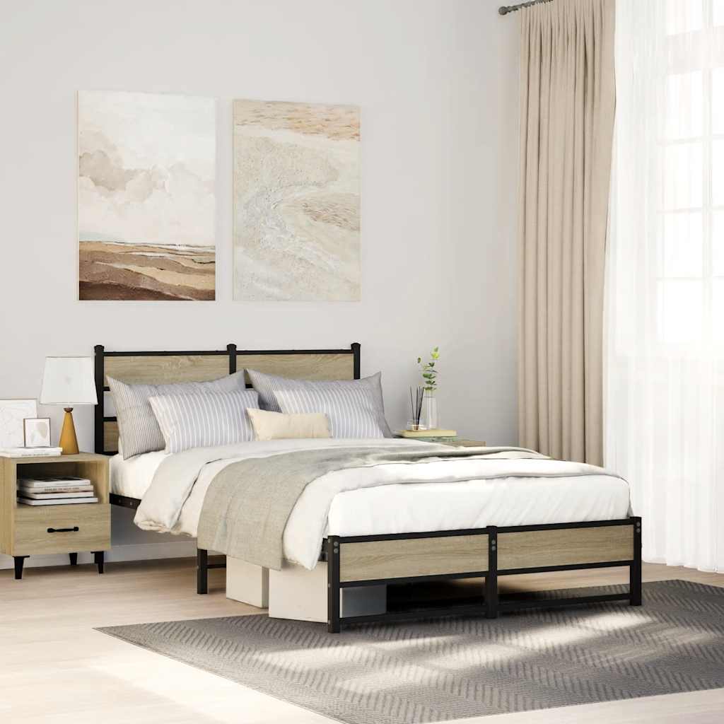 Metal Bed Frame without Mattress Sonoma Oak Length 200 cm with Headboard & Dual Low Footboard 120 cm