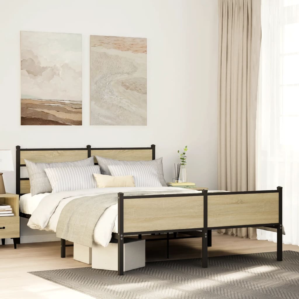 Bed Frame without Mattress Engineered Wood Sonoma Oak Length 190 cm with Headboard & High Footboard 137 cm
