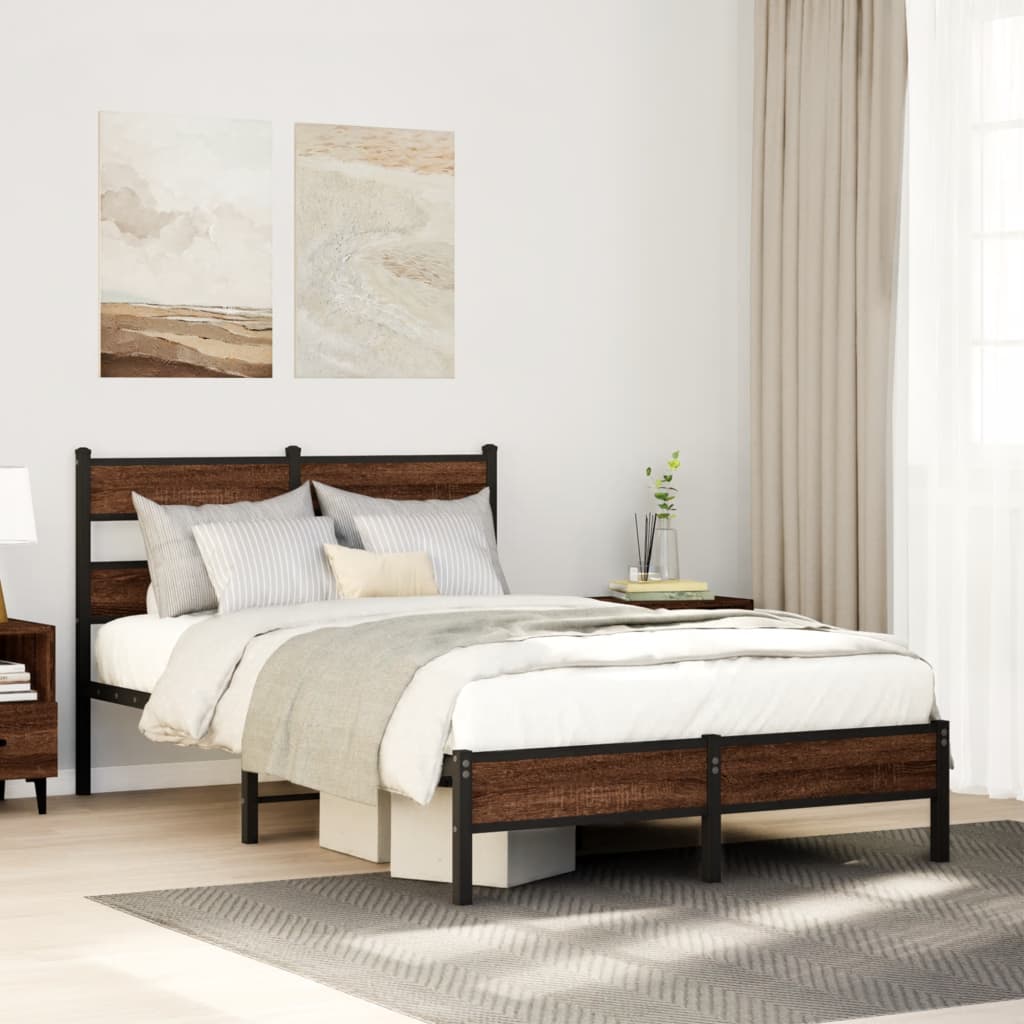 Bed Frame without Mattress Engineered Wood Brown Oak Length 200 cm with Headboard & Low Footboard 120 cm