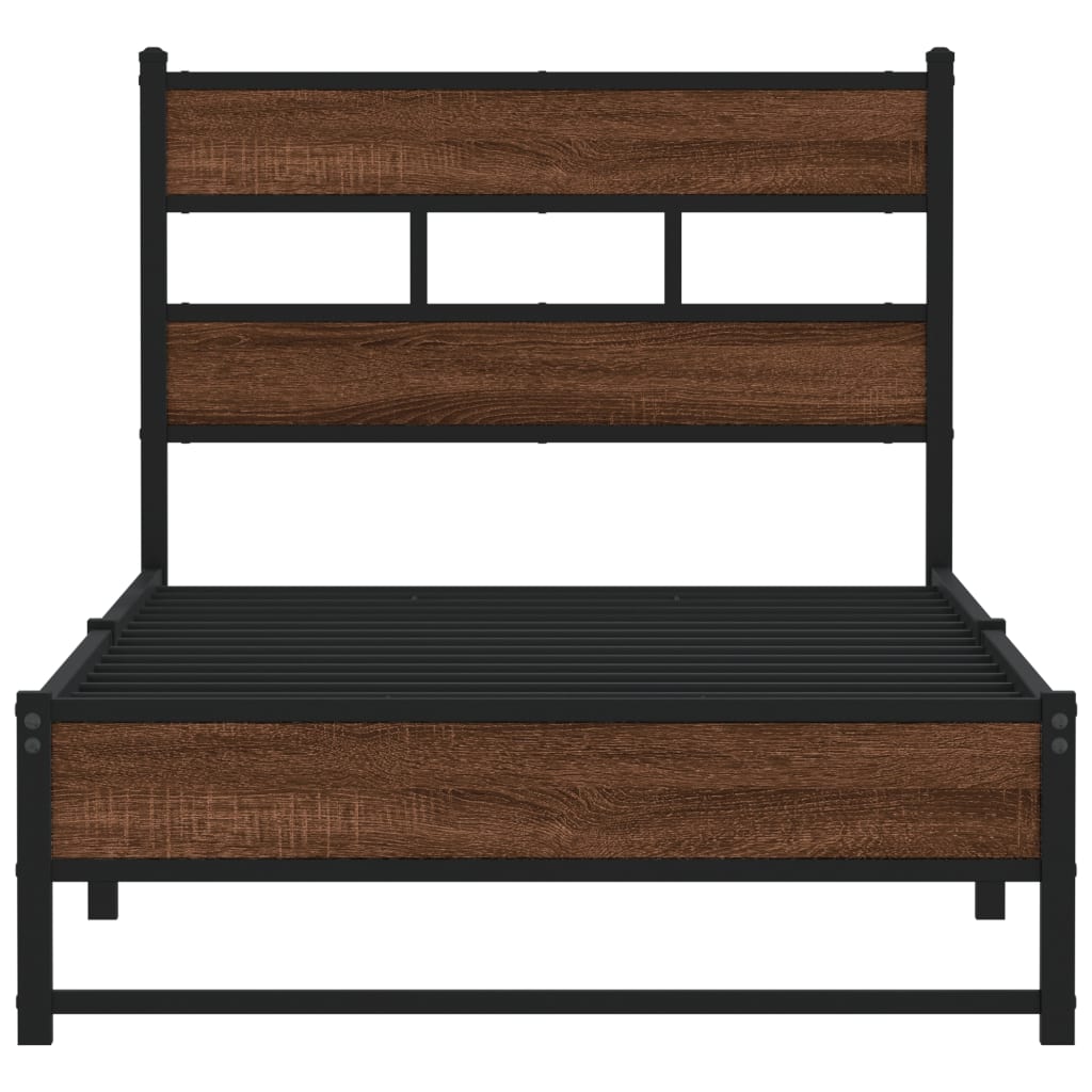 vidaXL Metal Bed Frame without Mattress Brown Oak 90x190 cm Single 4