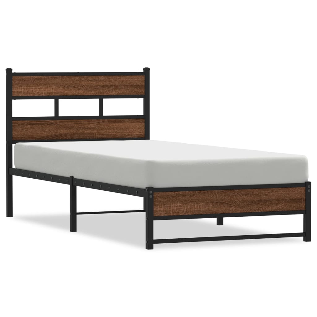 Metal Bed Frame without Mattress Brown Oak Length 200 cm with Headboard & Dual Low Footboard 100 cm